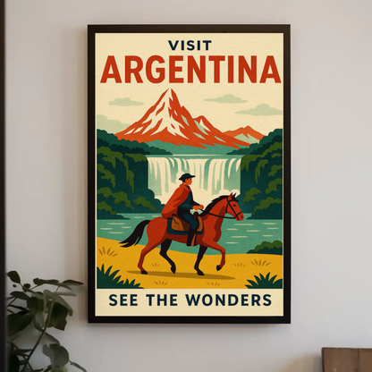 Visit Argentina Gaucho Waterfalls Adventure Travel Poster