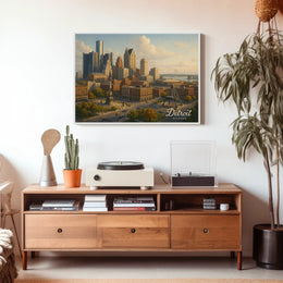 Detroit Skyline Cityscape Wall Art Photography Realism Minimalist Decor Enthusiasts Wanderlust Poster
