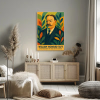 William Howard Taft Patriotic Pop Art Portrait Bold Colors Geometric Leaves Vintage Modern Poster