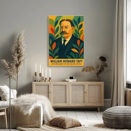 William Howard Taft Patriotic Pop Art Portrait Bold Colors Geometric Leaves Vintage Modern Poster