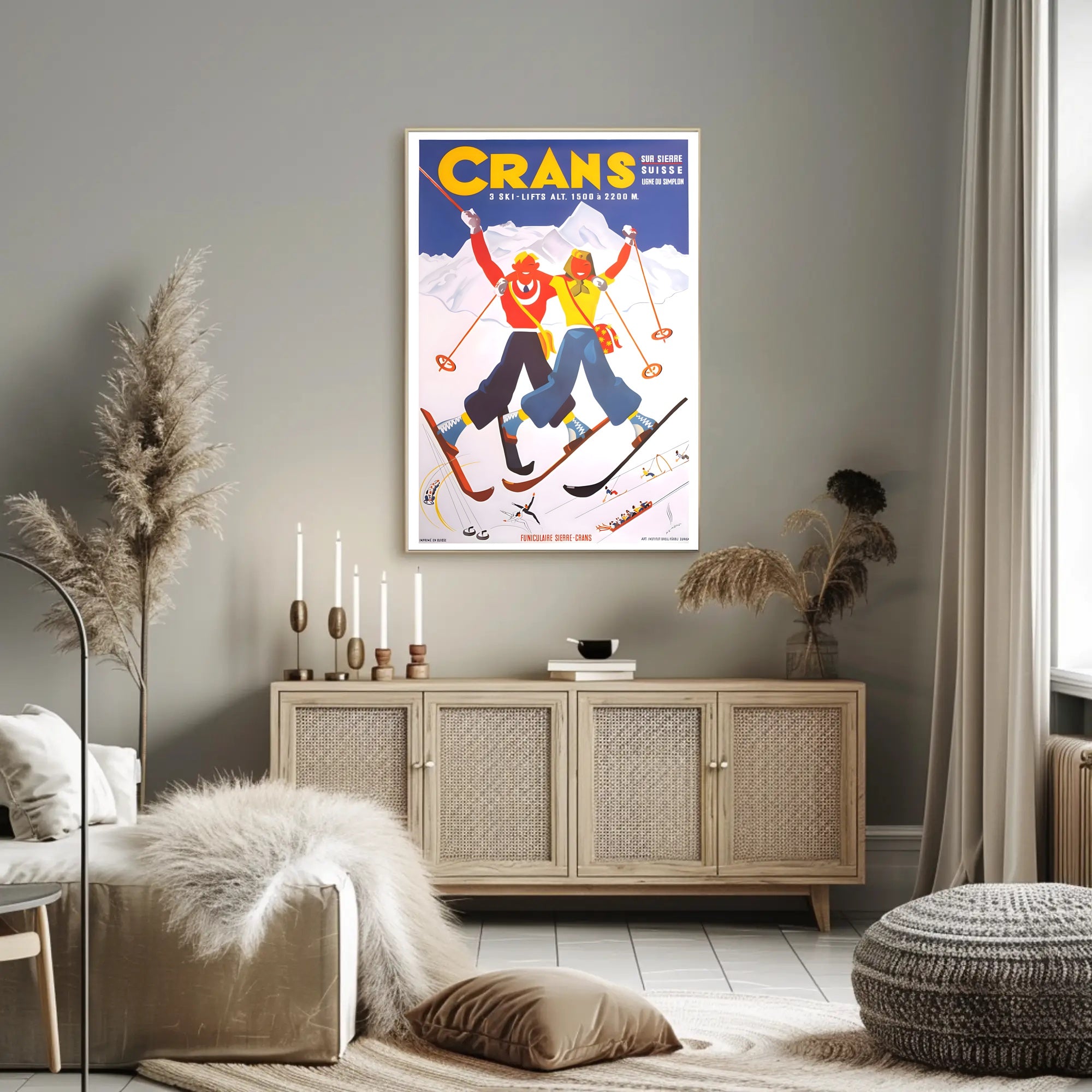 Skiing Adventure in Crans Swiss Alps Travel Poster PosterGoat