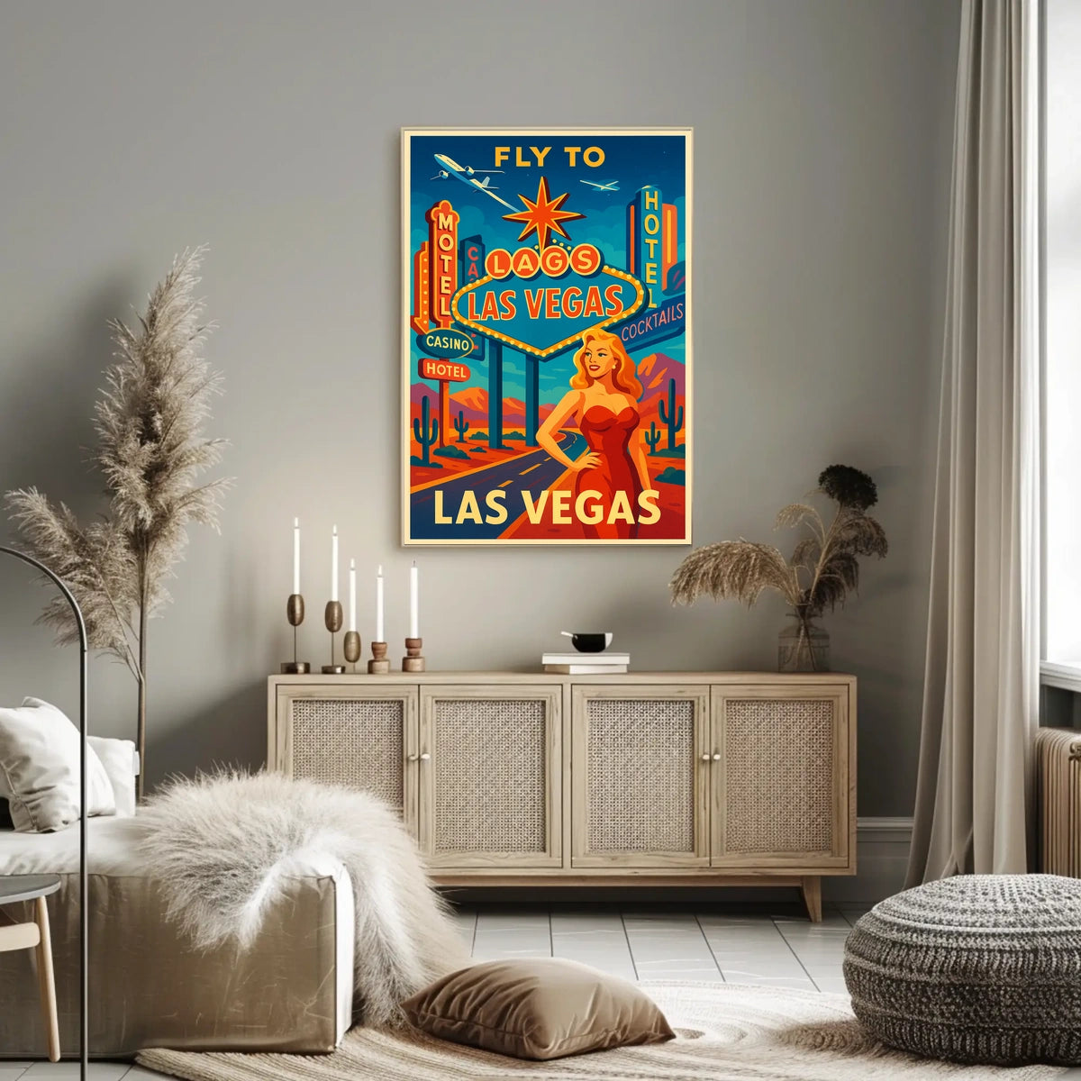 Fly to Las Vegas Retro Travel Promotion Poster