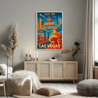 Fly to Las Vegas Retro Travel Promotion Poster