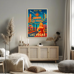 Fly to Las Vegas Retro Travel Promotion Poster