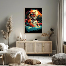 Tiger Majestically Lounging Amid Vivid Tropical Plants Animal Poster