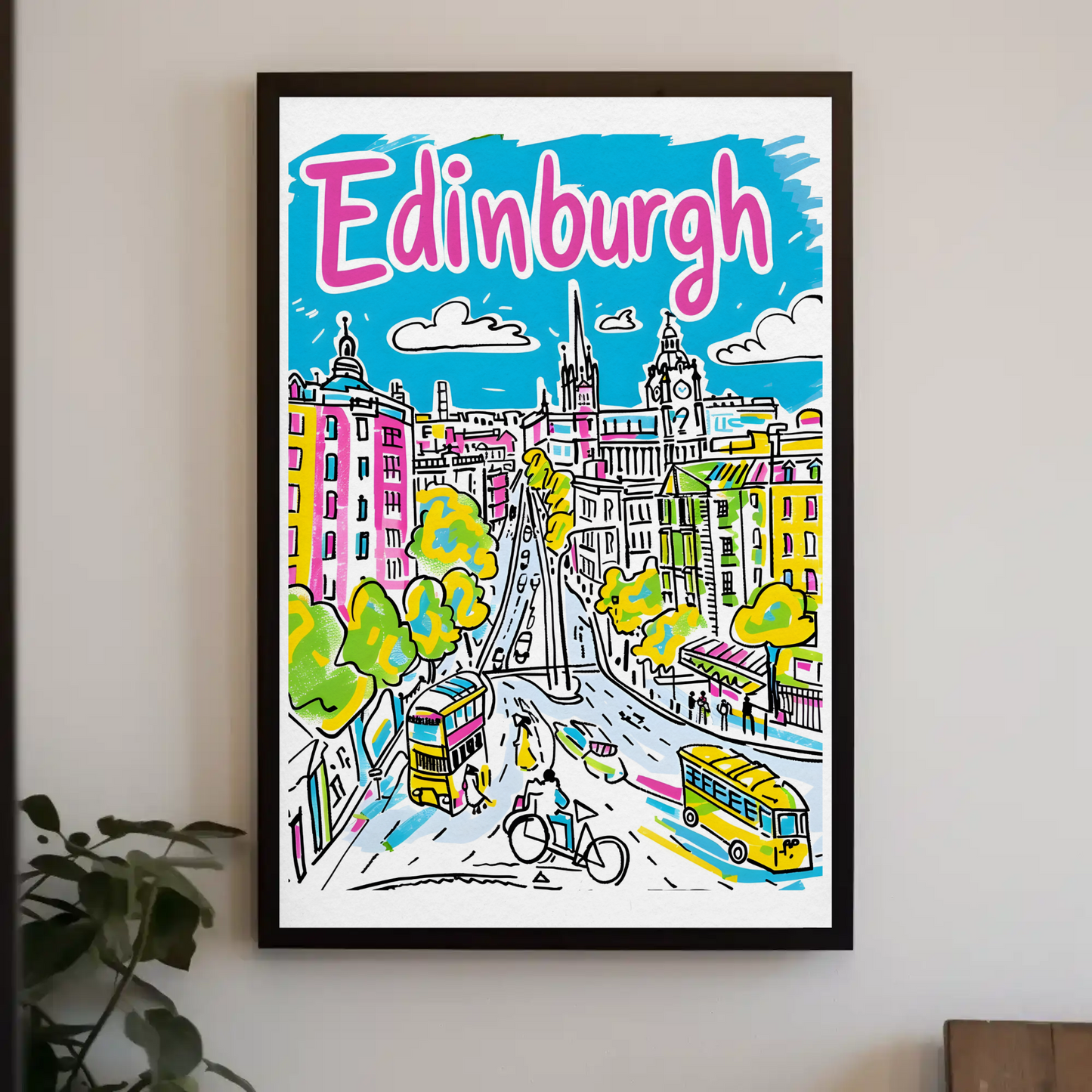 Edinburgh Scotland Colorful Cityscape Street View Travel Poster
