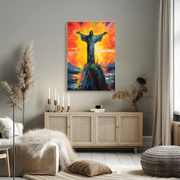 Vibrant Abstract Christ Statue Art: Abstract or Artistic Poster