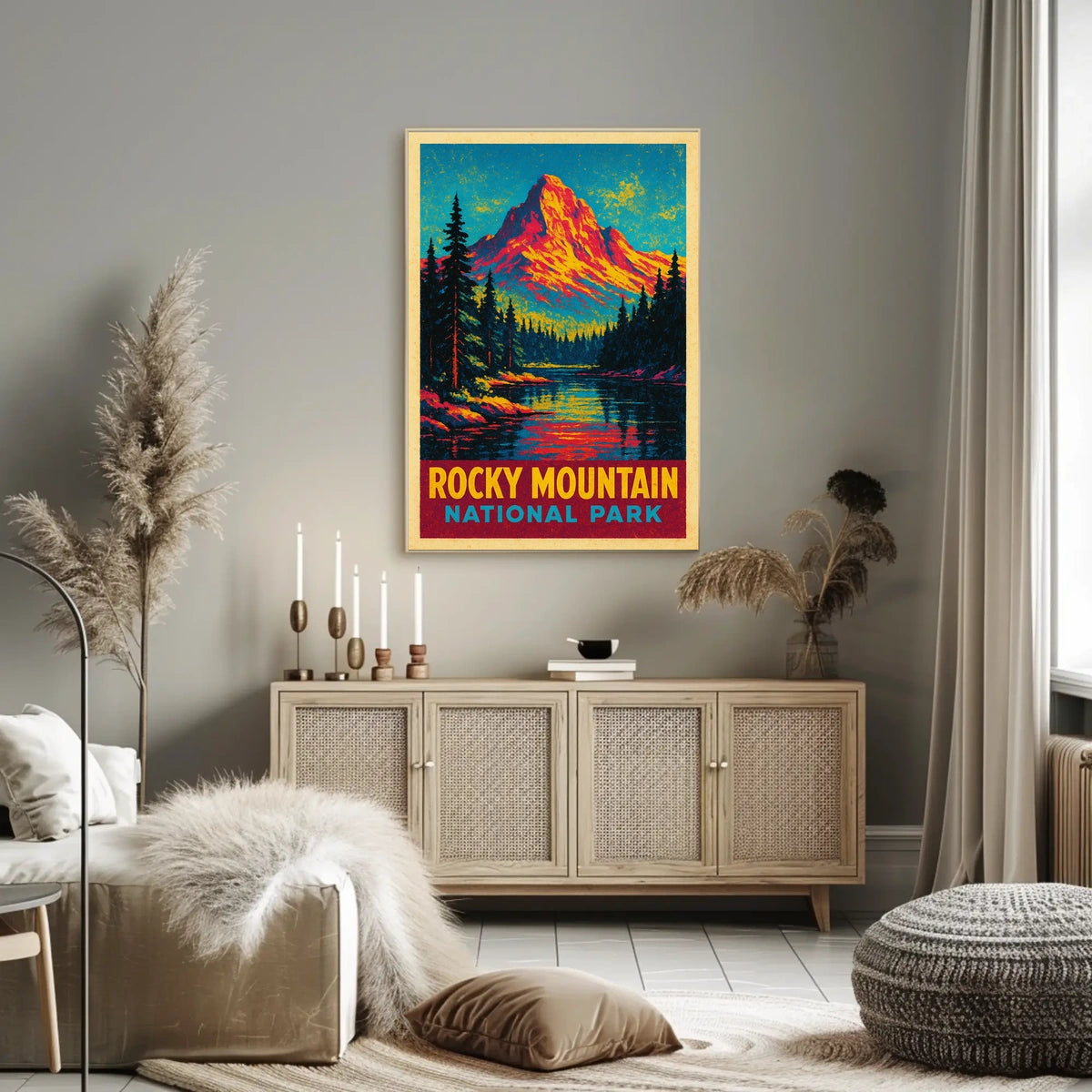 Rocky Mountain Sunrise Vintage Travel Retro Mid Century Scenic Landscape Collector Poster