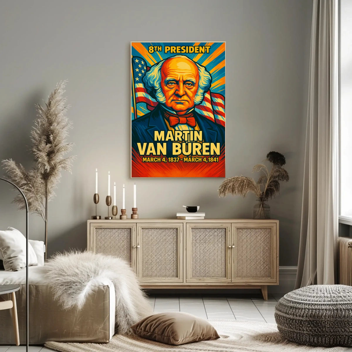 Martin Van Buren 8th President of the United States Colorful Comic Book Style Poster