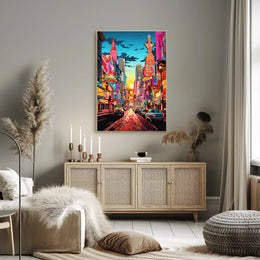 Vibrant Times Square Urban Scene Poster Modern Wall Art