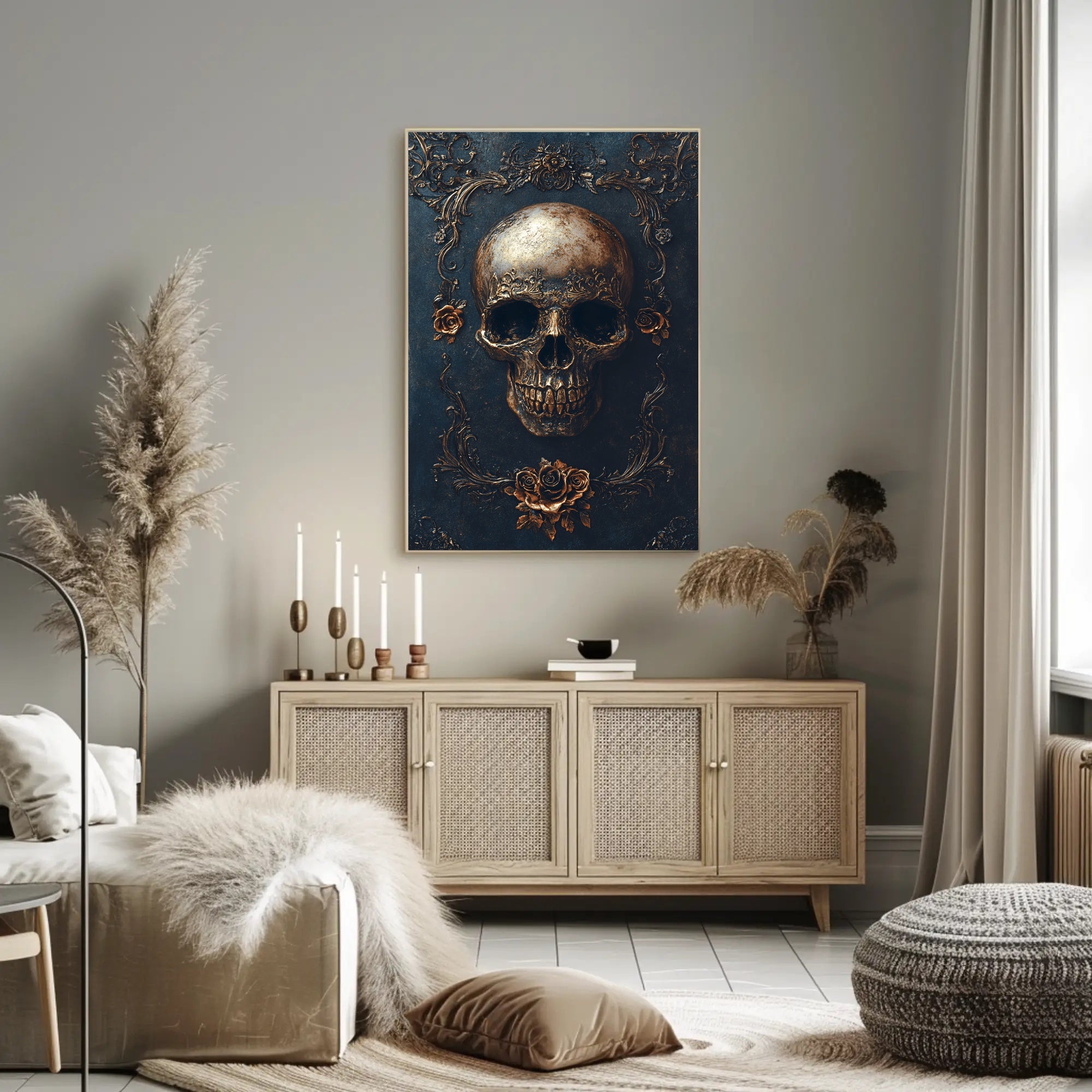Ornate Skull And Roses Poster