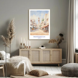 Scenic Marrakech Street Watercolor Travel Poster PosterGoat