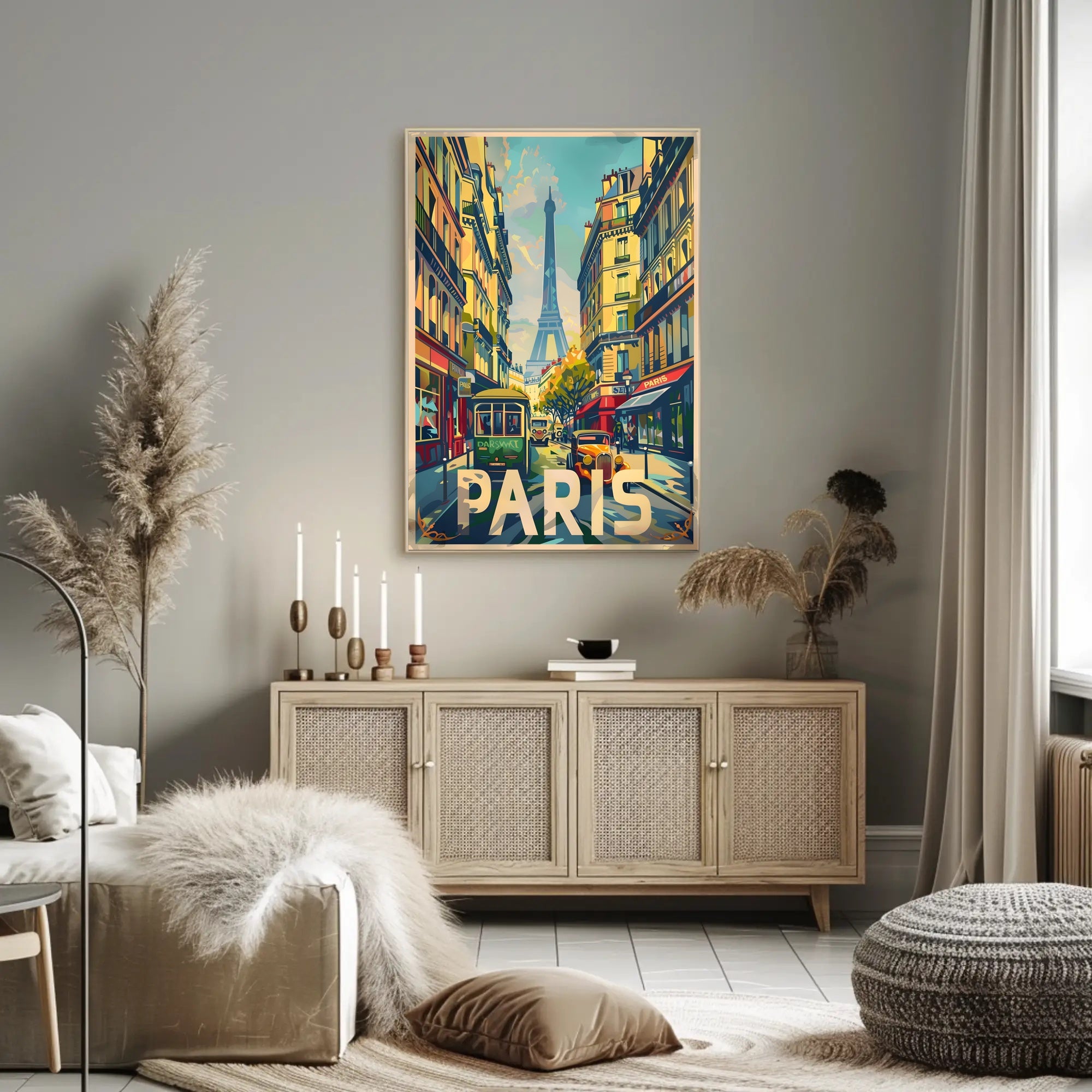 Vintage Parisian Street with Eiffel Tower Travel Poster