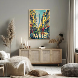 Vintage Parisian Street with Eiffel Tower Travel Poster