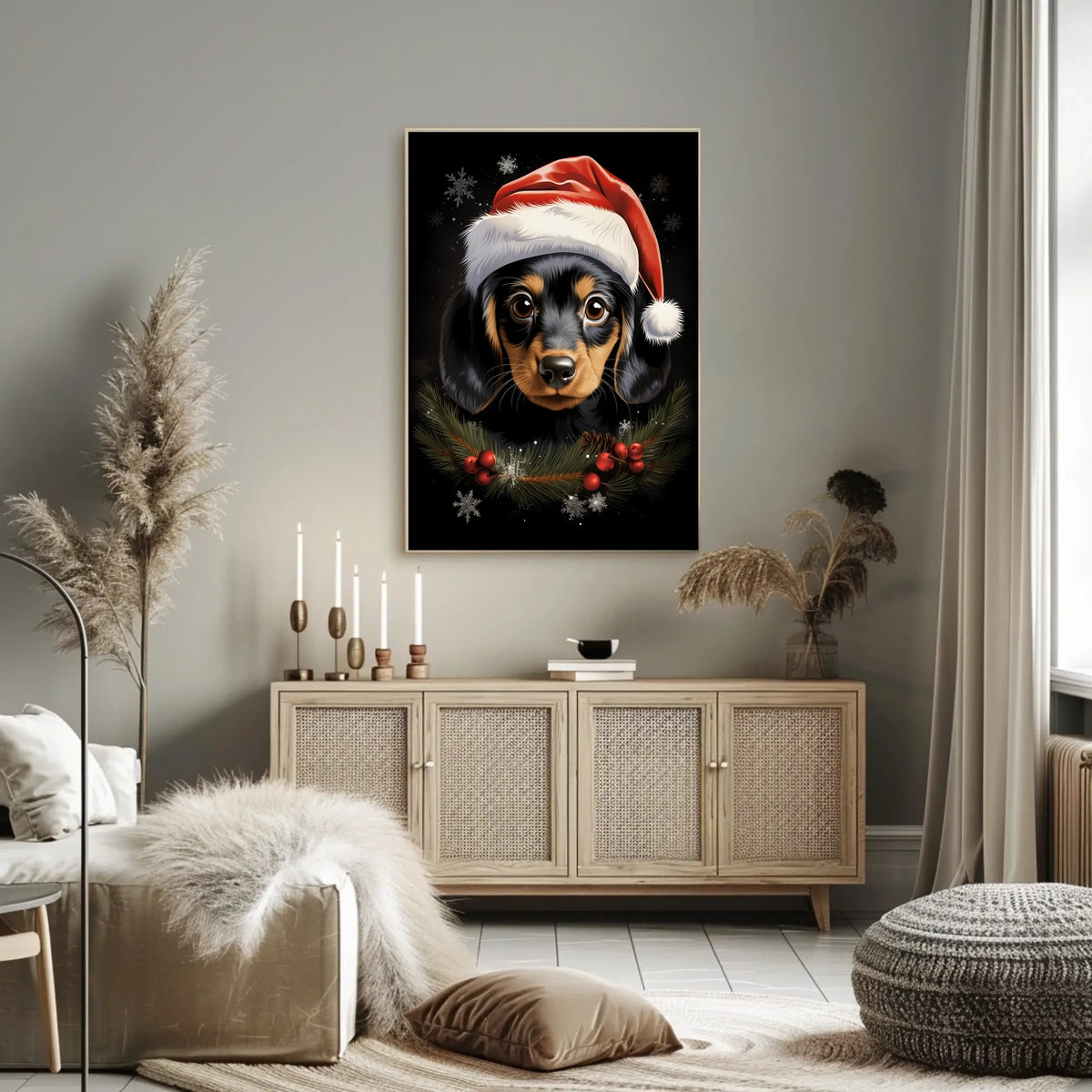Festive Dog with Santa Hat: Animal Poster