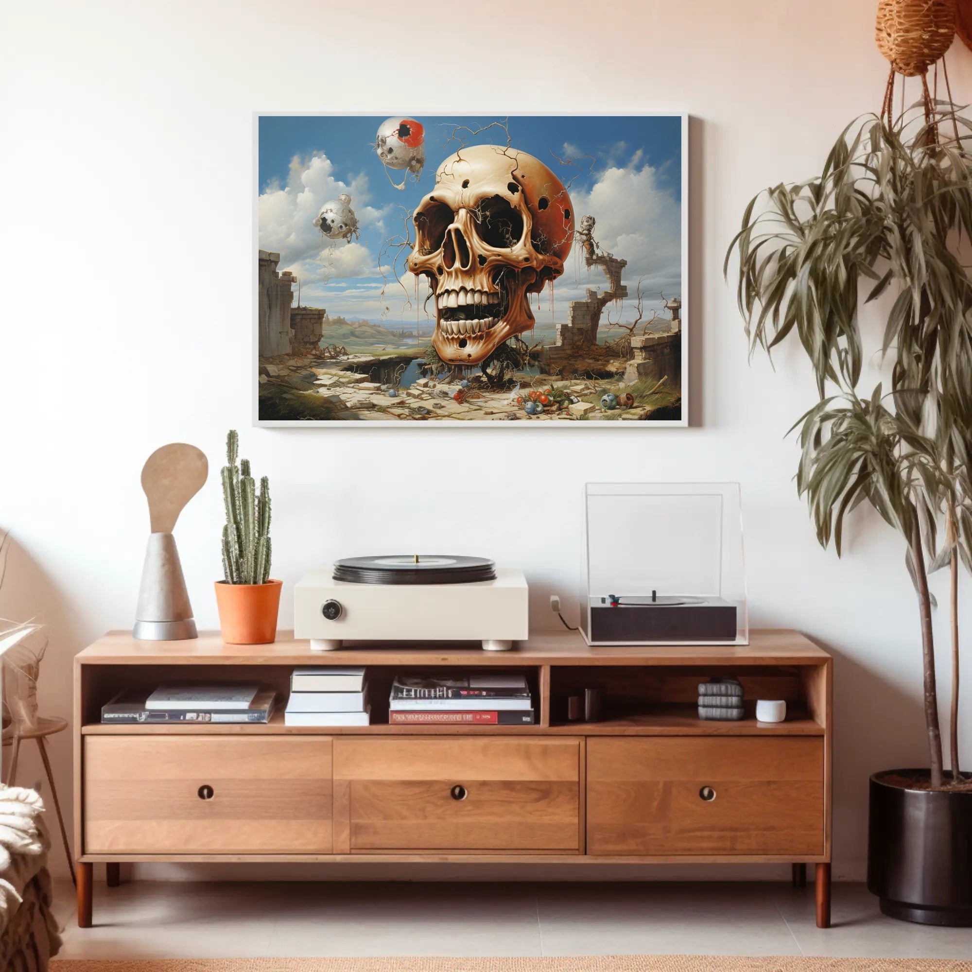 Eerie Skull Landscape Under A Futuristic Sci-Fi Poster