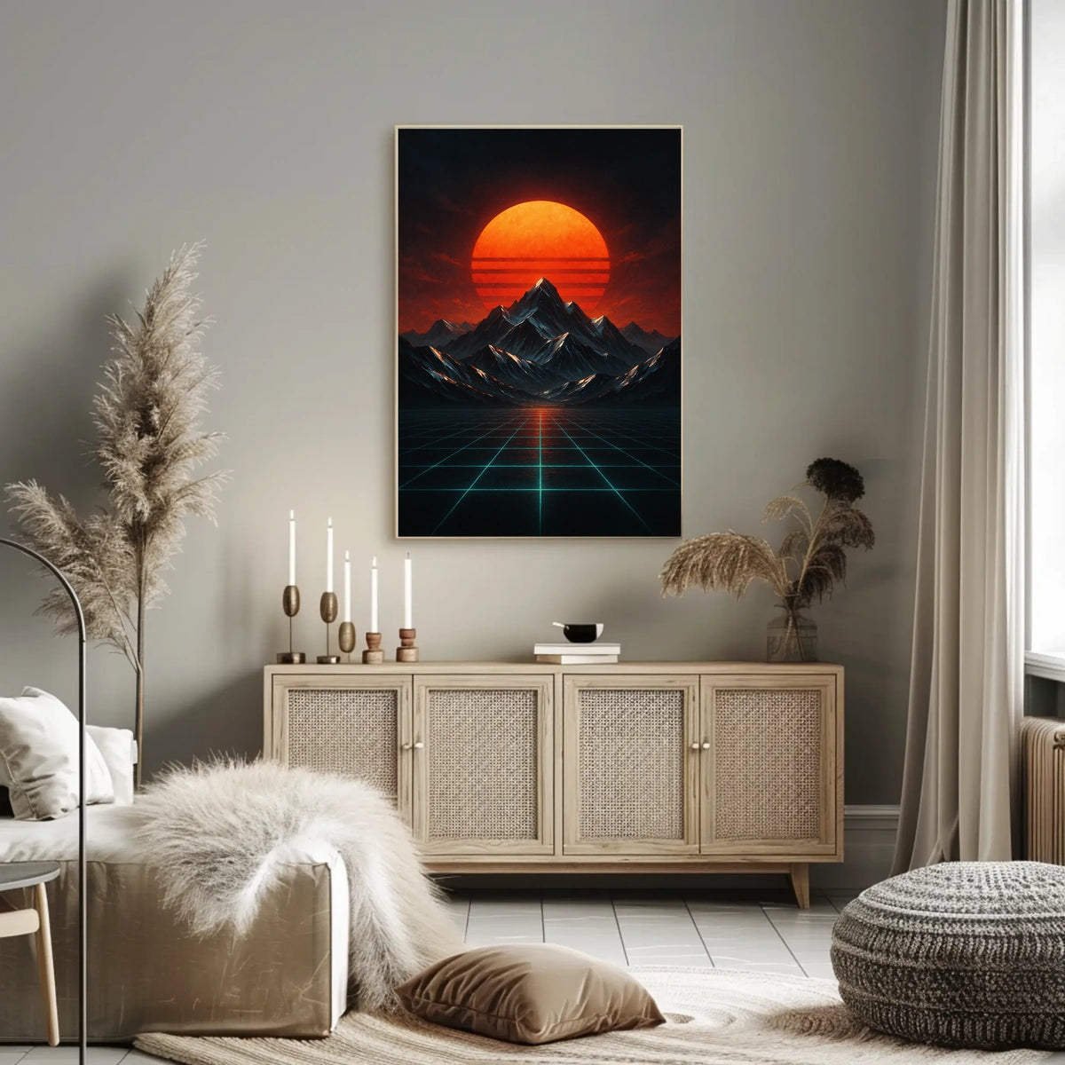 Retro-futuristic Landscape with Neon Glow Futuristic Sci-Fi Poster
