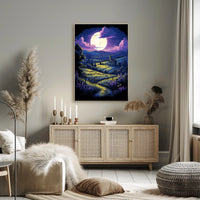 Moonlit Countryside: Enchanting Rural Landscape Poster