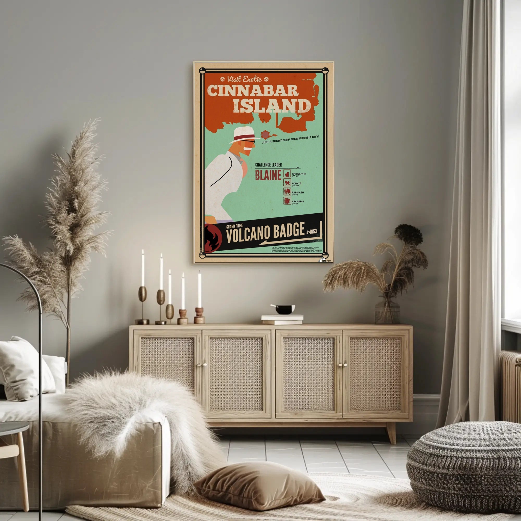 Cinnabar Island Retro Poster: Pokémon Adventure Travel Poster PosterGoat