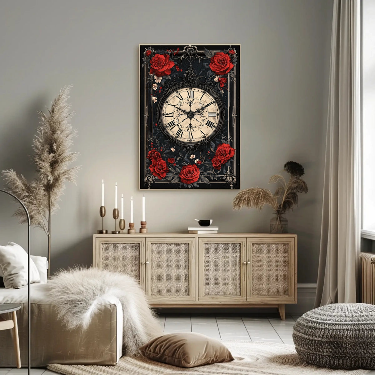 Vintage Clock with Roses in Artistic, Heritage Poster