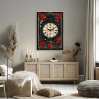 Vintage Clock with Roses in Artistic, Heritage Poster