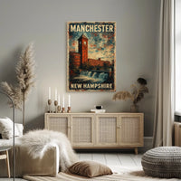 Manchester NH Scenic Vintage Travel Map Poster