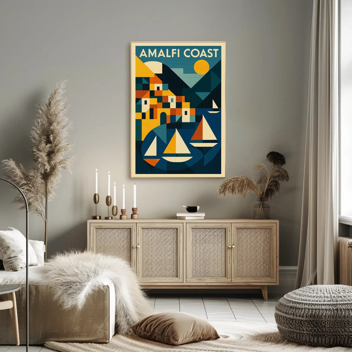 Amalfi Coast Geometric Art Poster Coastal Wall Art Print