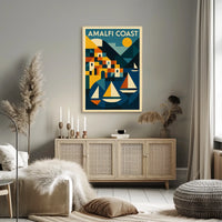 Amalfi Coast Geometric Art Poster Coastal Wall Art Print