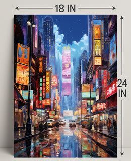 Neon Cityscape At Night Poster
