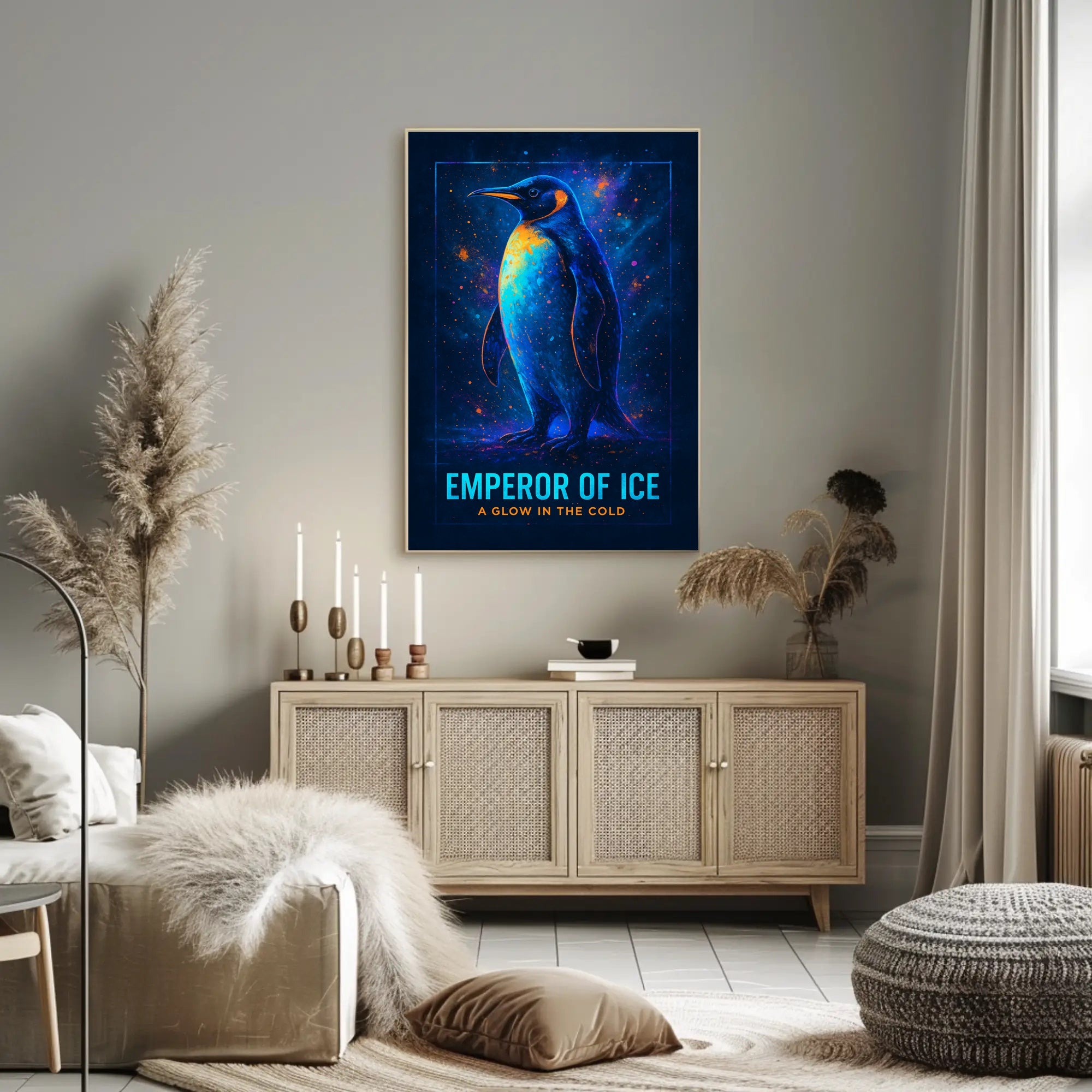 Emperor Penguin Poster Neon Glow Wall Art Print