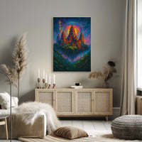 Mystical Temple Fantasy Poster: Enchanted Celestial Landscape