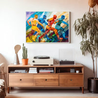 Dynamic Abstract Athletes: Vibrant Geometric Art Poster