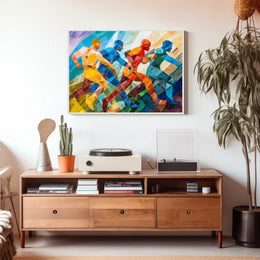 Dynamic Abstract Athletes: Vibrant Geometric Art Poster