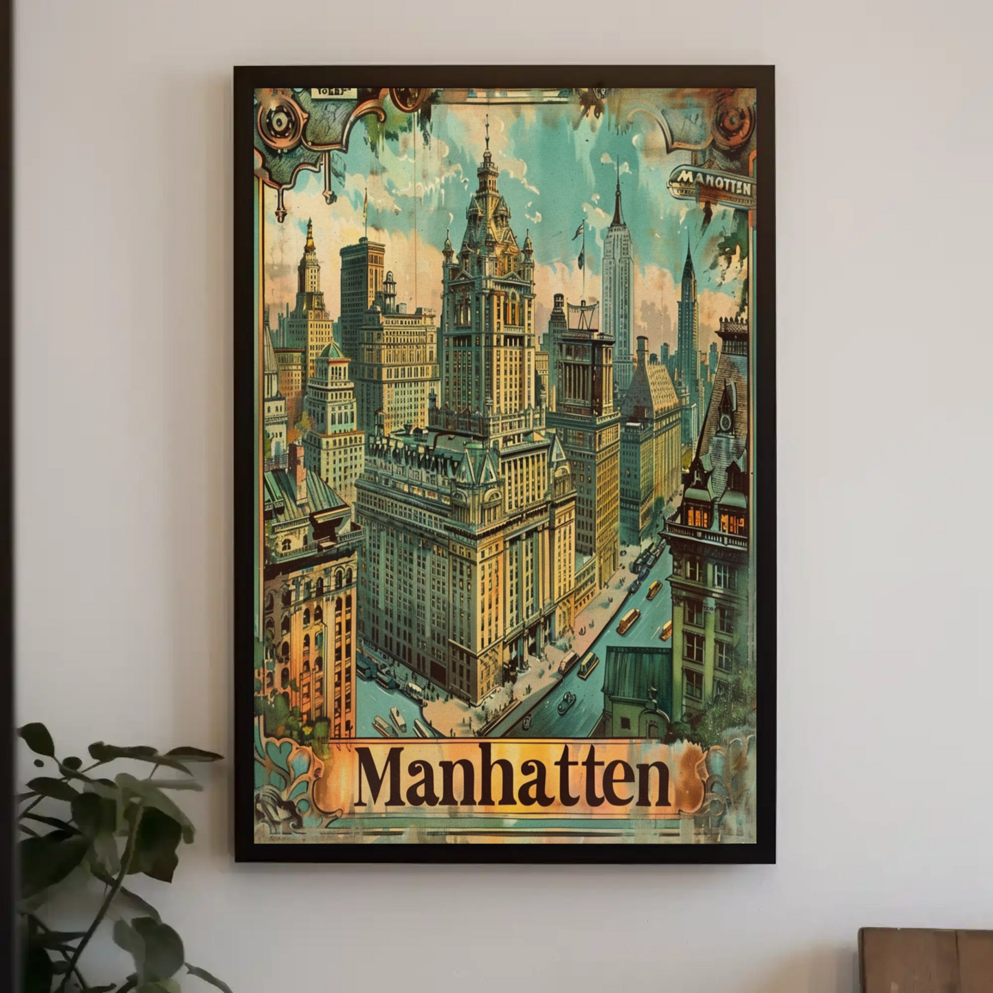 Manhattan Cityscape Vintage Skyscraper View Travel Poster Travel Poster