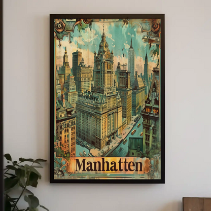 Manhattan Cityscape Vintage Skyscraper View Travel Poster Travel Poster