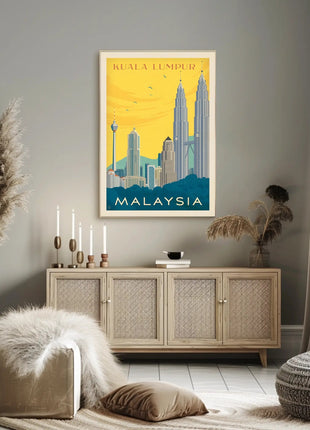 Kuala Lumpur Landmarks Vintage Travel Poster