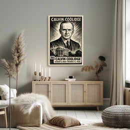 Calvin Coolidge 30th President of the United States B & W Comic Sketch Poster
