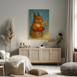 Winter Squirrel With Candy Cane Poster
