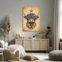 Highland Cow With Stars Sunglasses Americana Poster