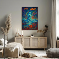 Icelandic Mythical Landscape Poster with Aurora Borealis