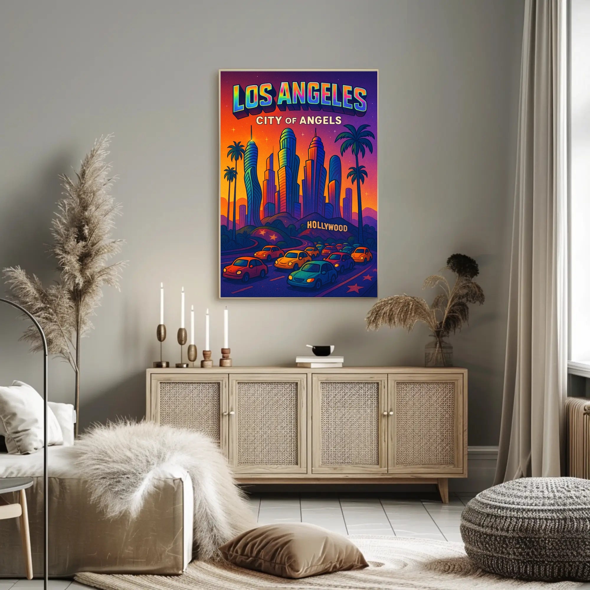 Colorful Los Angeles Skyline Pop Art Urban or Cityscape Poster
