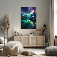 Aurora Borealis Mountain Serenity Artistic Poster