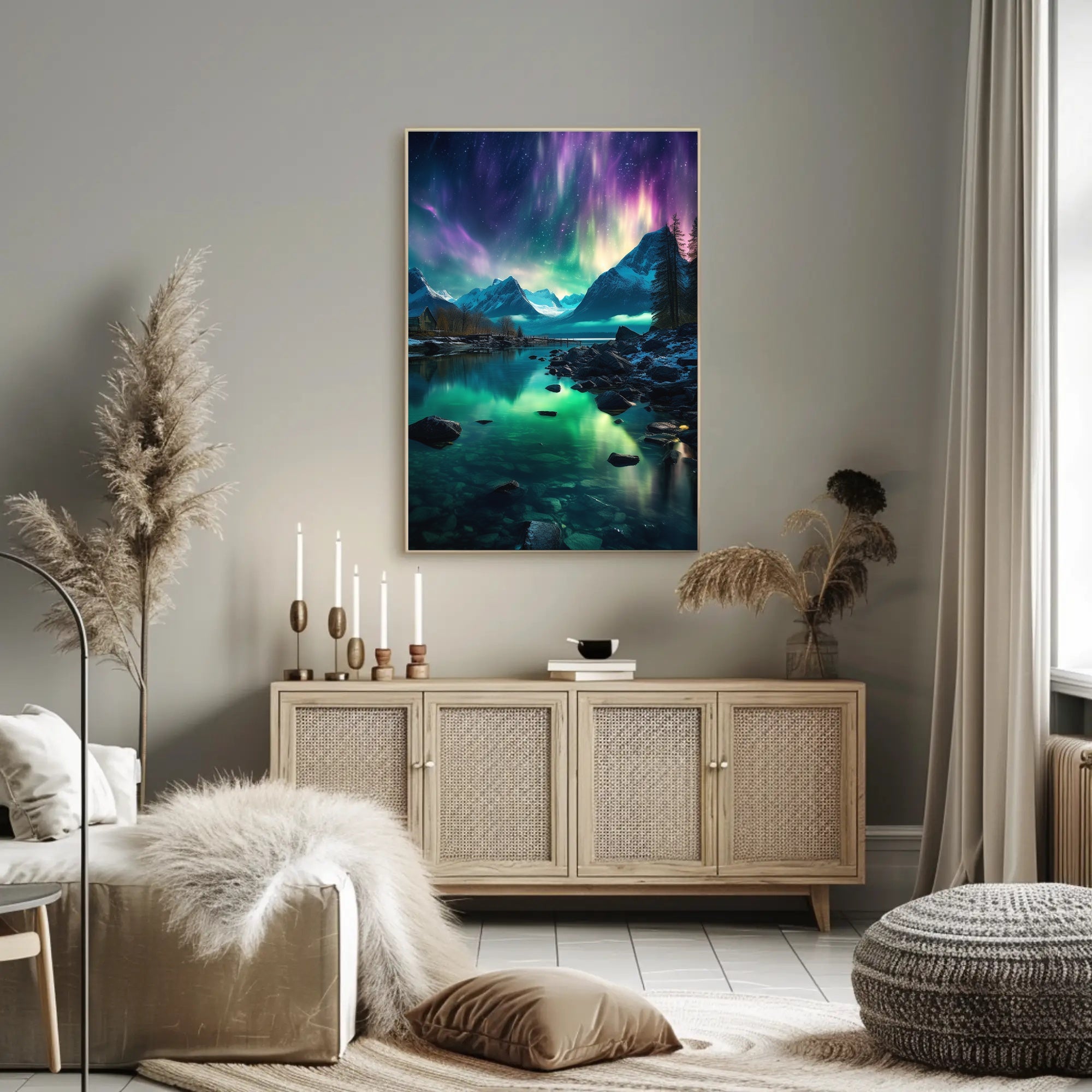 Aurora Borealis Mountain Serenity Artistic Poster