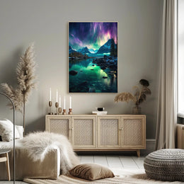 Aurora Borealis Mountain Serenity Artistic Poster