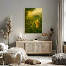 Serene Vineyard Landscape with Golden Grapes: Artistic Poster