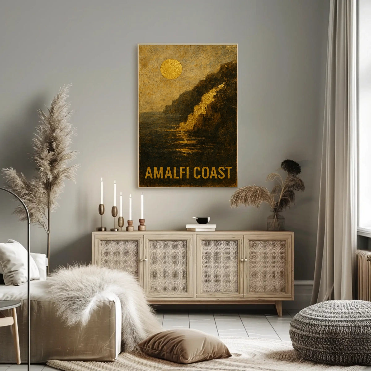 Amalfi Coast Poster Wall Art Coastal Sunset Scene Print