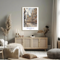 Charming Brussels Street Scene, Watercolor Urban or Cityscape Poster PosterGoat