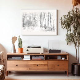 Serene Winter Forest Pencil Sketch Art Poster