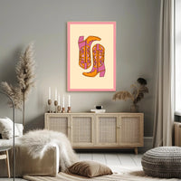 Stylized Cowboy Boots Retro Pop Culture Poster PosterGoat