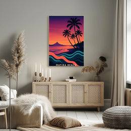Matira Beach Retro Sunset Travel Poster PosterGoat